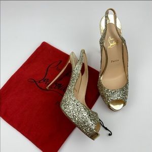 Christian Louboutin No Prive Glitter Slingback 39